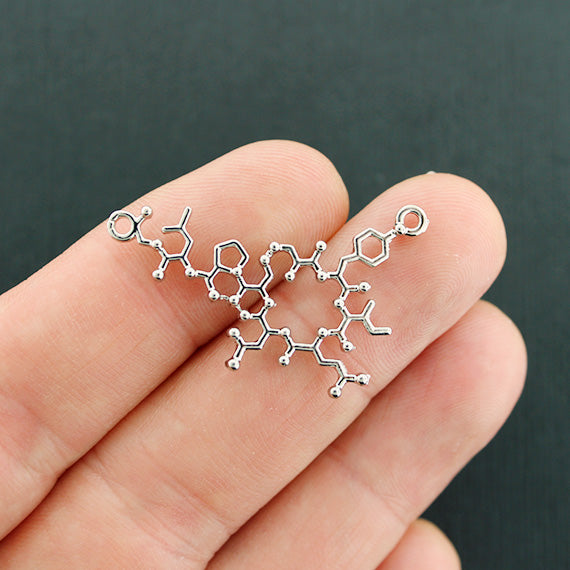 4 Oxytocin Molecule Connector Silver Tone Charms 2 Sided - SC6235