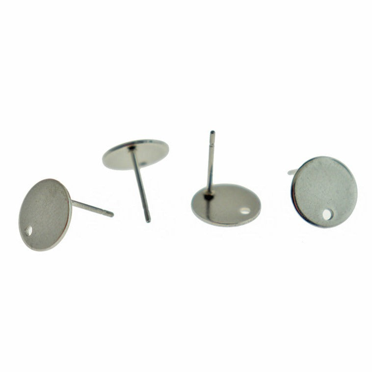 Stainless Steel Earrings - Round Stud Bases - 10mm x 1mm - 4 Pieces 2 Pairs - ER433