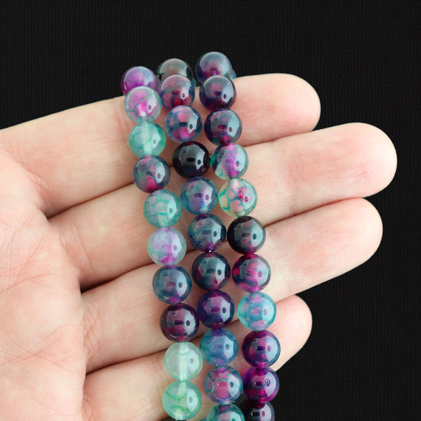 Round Natural Dragon Vein Beads 8mm - Dyed Purple and Blue - 1 Strand 47 Beads - BD1706