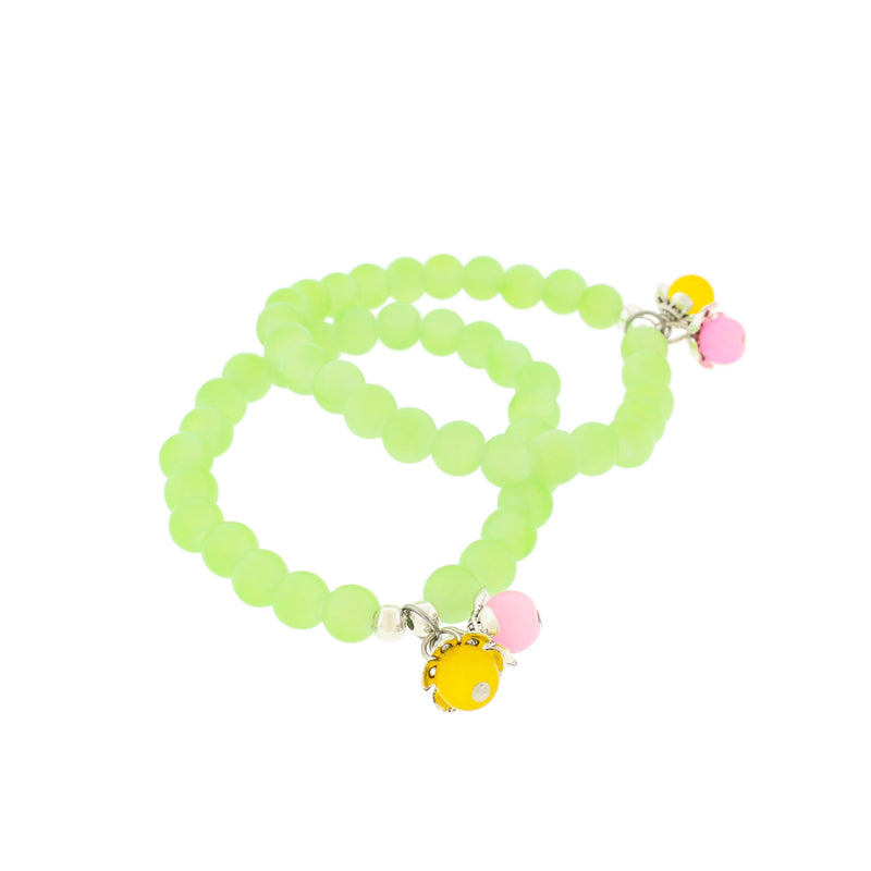 Bracelet Perles Imitation Jade - 50mm - Vert Citron - 1 Bracelet - BB152