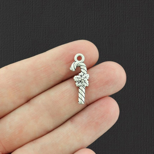 12 Candy Cane Antique Silver Tone Charms 2 Sided - SC5087