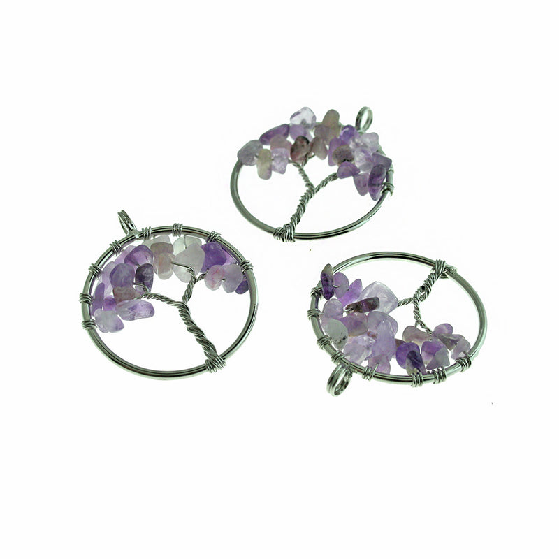 Natural Amethyst Gemstone Tree of Life Pendant - GEM159