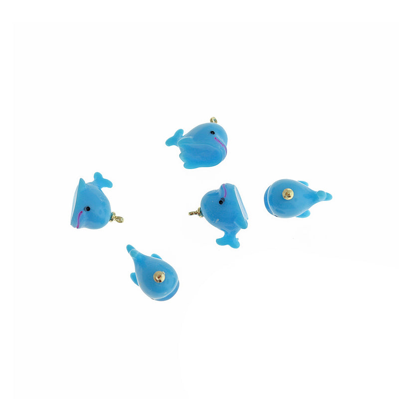 4 Blue Whale Gold Tone Resin Charms 3D - K512