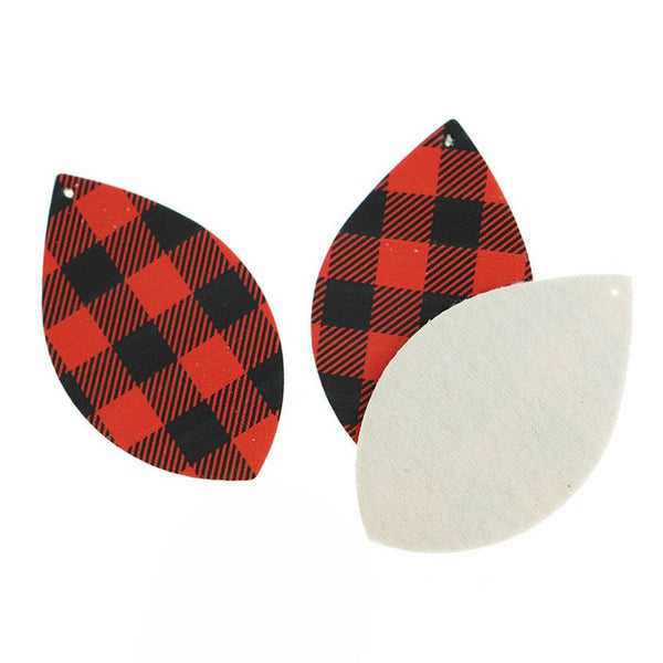 Imitation Leather Marquise Pendants - Buffalo Plaid - 4 Pieces - LP272