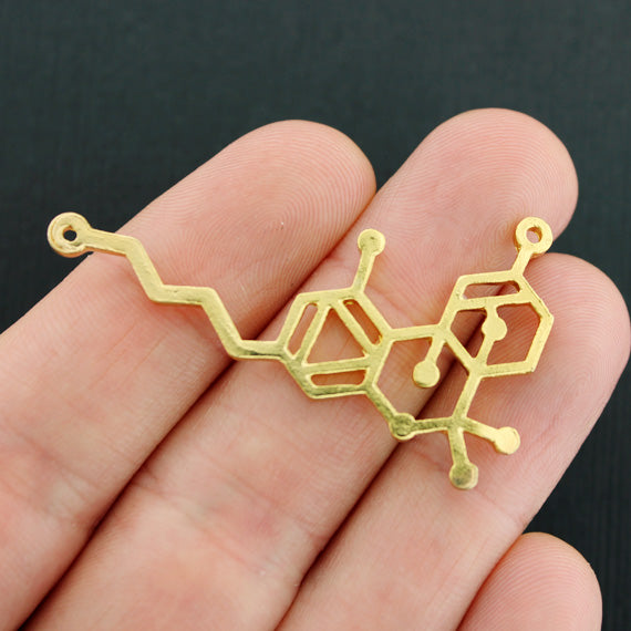 4 THC Molecule Connector Antique Gold Tone Charms - GC1355