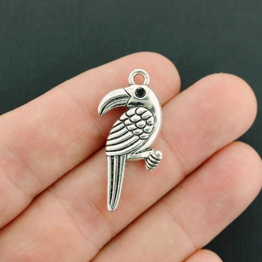 4 Toucan Bird Antique Silver Tone Charms 2 Sided - SC6422