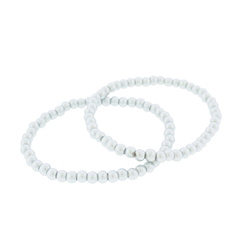 Round Glass Bead Bracelets - 55mm - Pearl White - 5 Bracelets - BB039