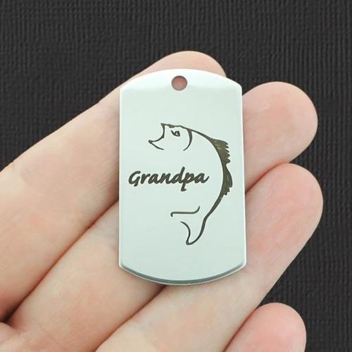 Grandpa Stainless Steel Dog Tag Charms - Fish - BFS024-7777