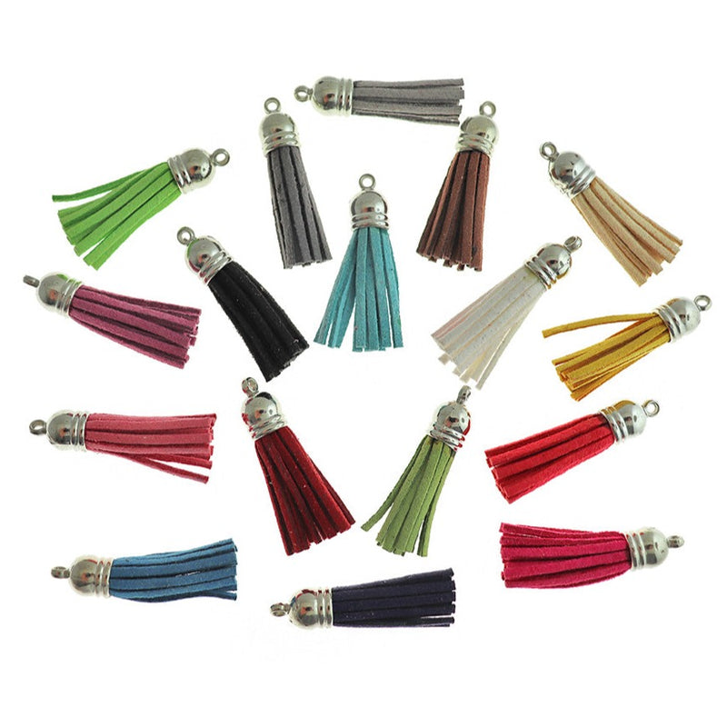 Faux Suede Tassels - Assorted Rainbow and Silver Tone - 5 Pieces - Z083