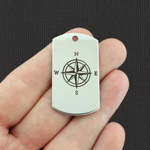 Compass Stainless Steel Dog Tag Charms - BFS024-7784
