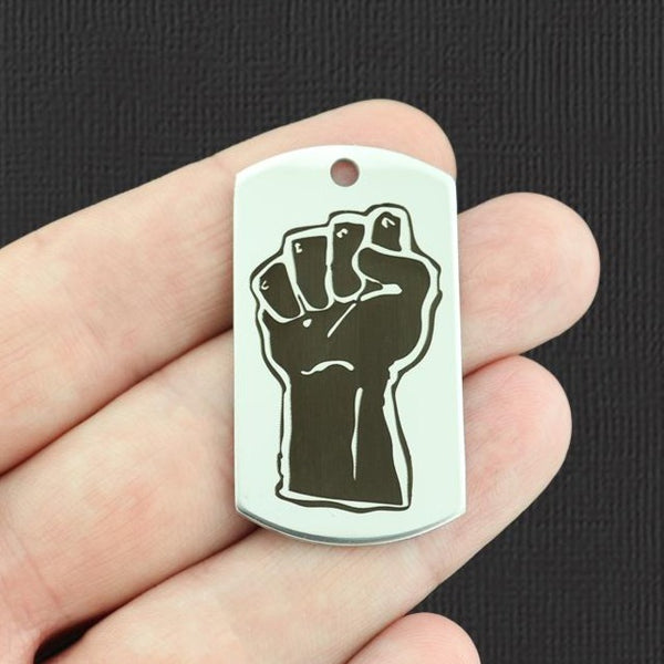 Raised Fist Stainless Steel Dog Tag Charms - BFS024-7787