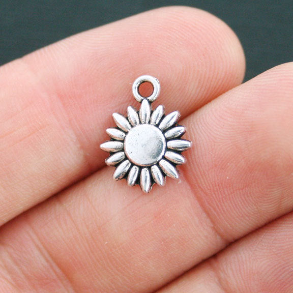 15 Sunflower Antique Silver Tone Charms - SC4155