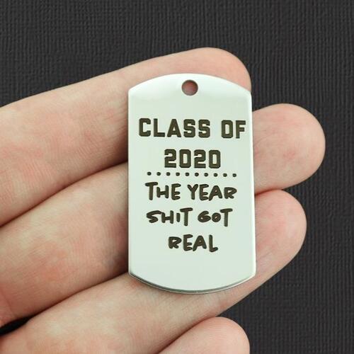 Class of 2020 Stainless Steel Dog Tag Charms - The year shit got real - BFS024-7793