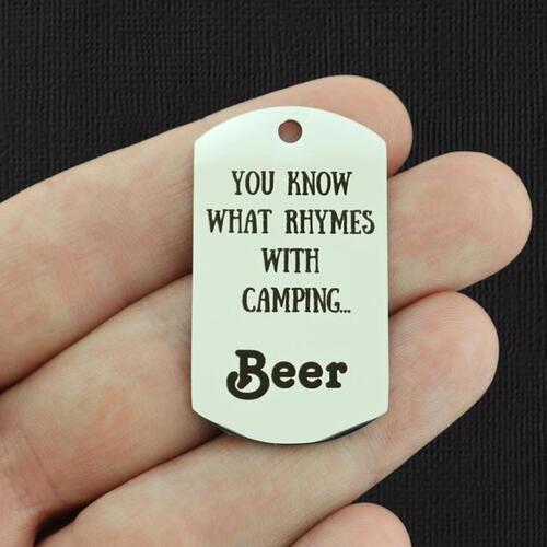 Beer Stainless Steel Dog Tag Charms - You know what rhymes with camping, - BFS024-7795