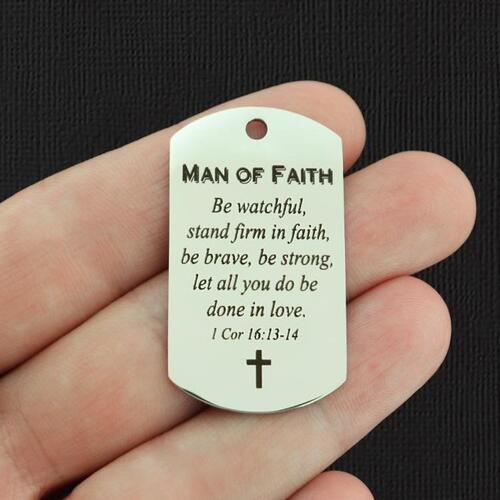 Man of Faith Stainless Steel Dog Tag Charms - 1 Cor 16:13-14 - BFS024-7799