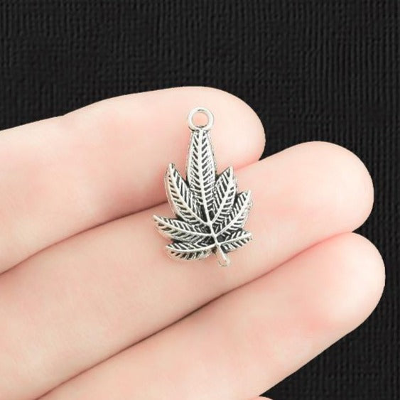 10 Weed Leaf Antique Silver Tone Charms - SC2999