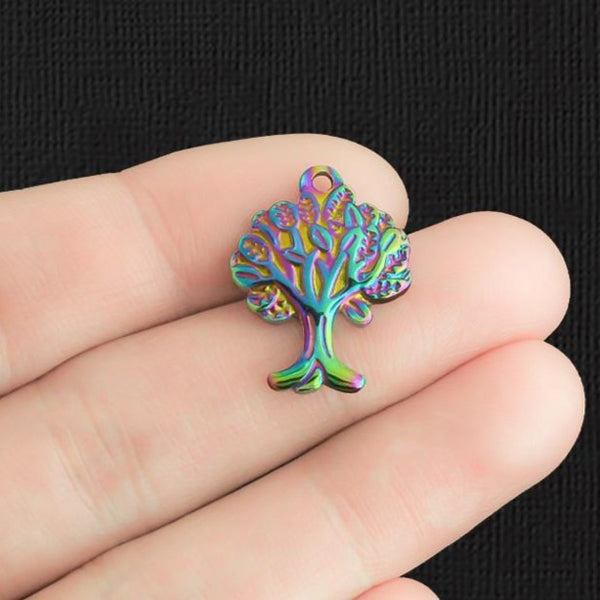 Tree of Life Rainbow Electroplated Stainless Steel Charm - SSP449