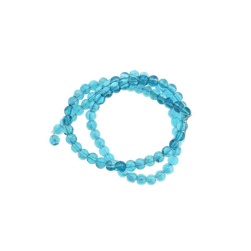 Round Glass Beads 4mm - Electroplated Ocean Blue - 1 Strand 80 Beads - BD2591