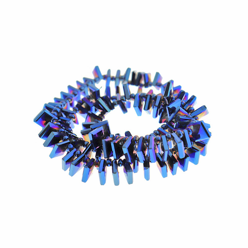 10 breloques en verre galvanoplastie losange bleu marine - Z422