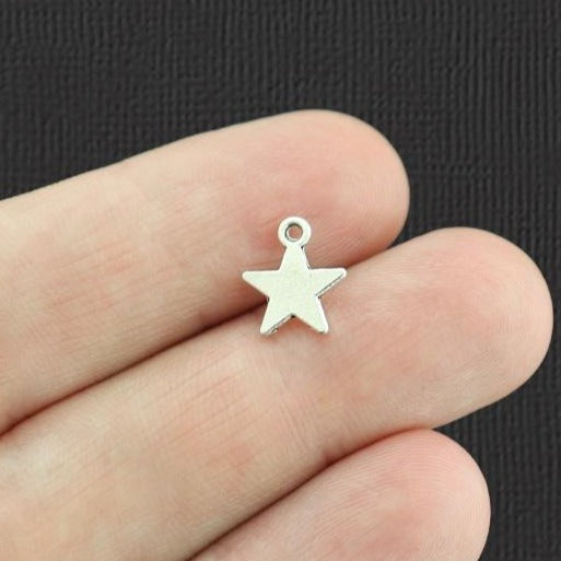 20 Star Antique Silver Tone Charms 2 Sided - SC4563