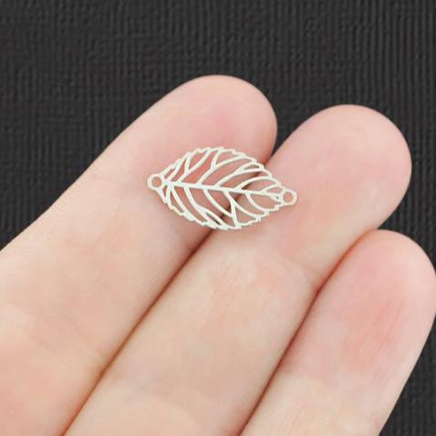 10 Filigree Leaf Silver Charms 2 Sided - SC8066