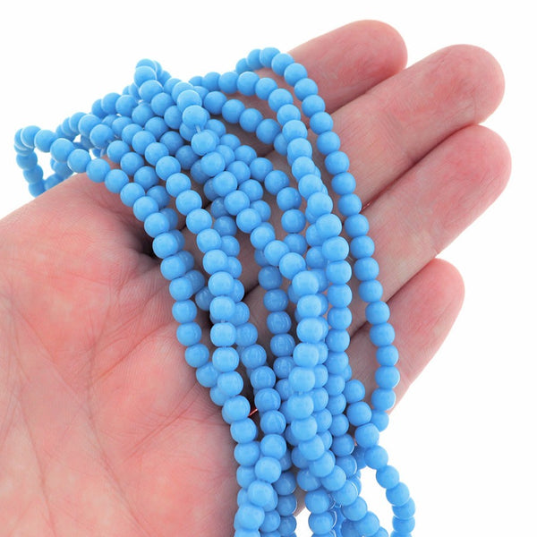 Perles Rondes en Verre 5mm - Bleu Ciel - 1 Rang 76 Perles - BD2018
