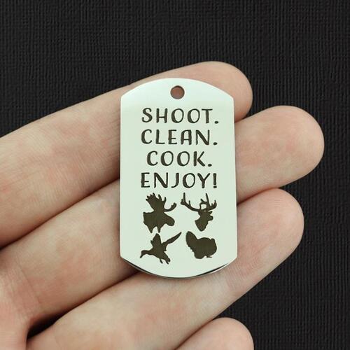 Shoot. Clean. Stainless Steel Dog Tag Charms - Cook. Enjoy! - BFS024-7801
