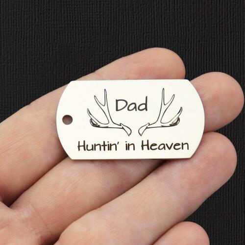 Dad Stainless Steel Dog Tag Charms - Huntin' in Heaven - BFS024-7810