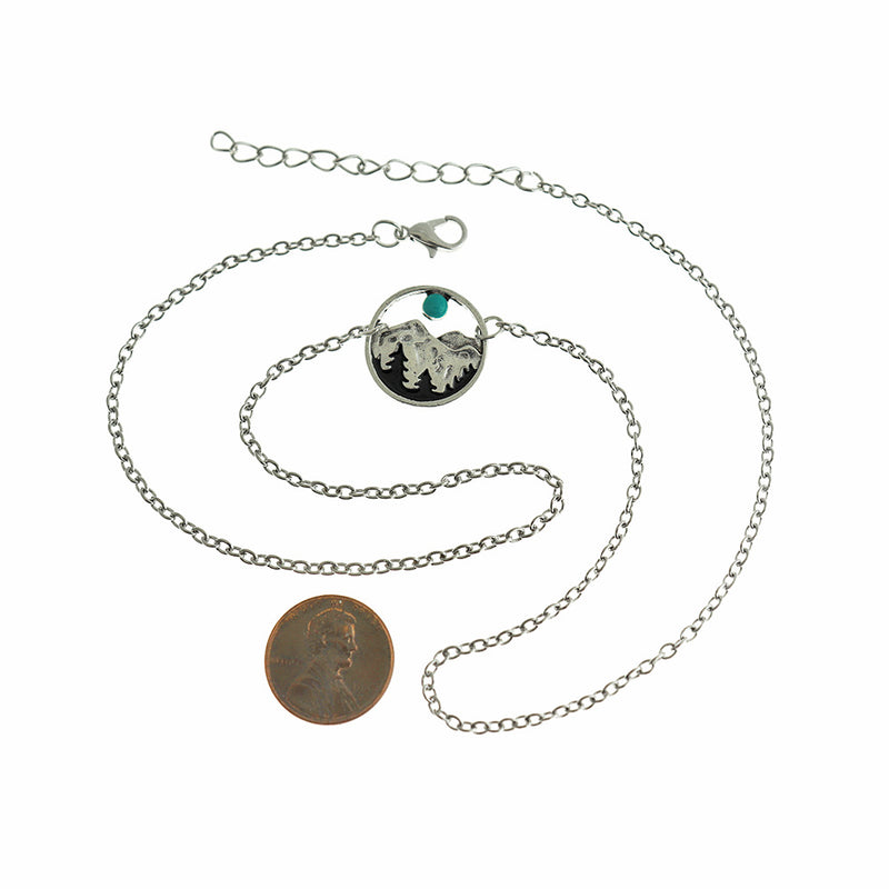 Collier Chaîne Câble 17.72" Avec Pendentif Anneau Montagne Imitation Turquoise - 1 Collier - Z203