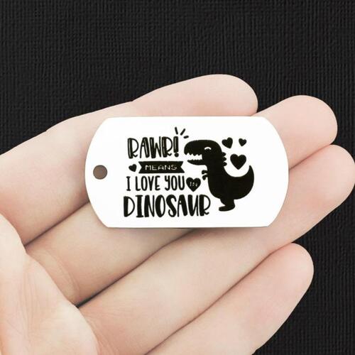 Rawr Stainless Steel Dog Tag Charms - means I love you in dinosaur - BFS024-7824