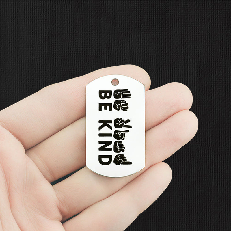 Be Kind Stainless Steel Dog Tag Charms - BFS024-7826