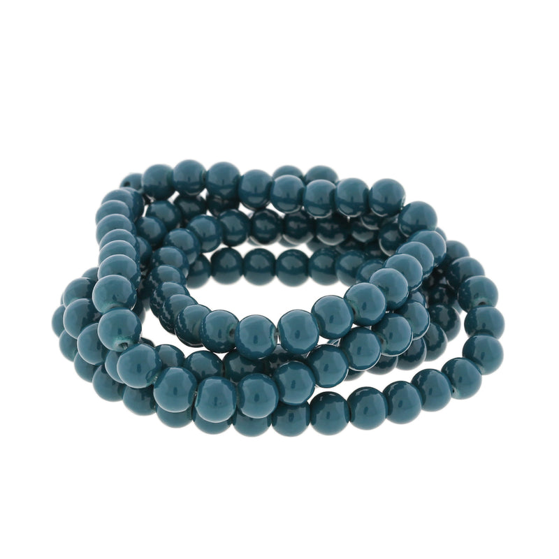 Round Glass Beads 6mm - Dark Teal - 1 Strand 133 Beads - BD2744