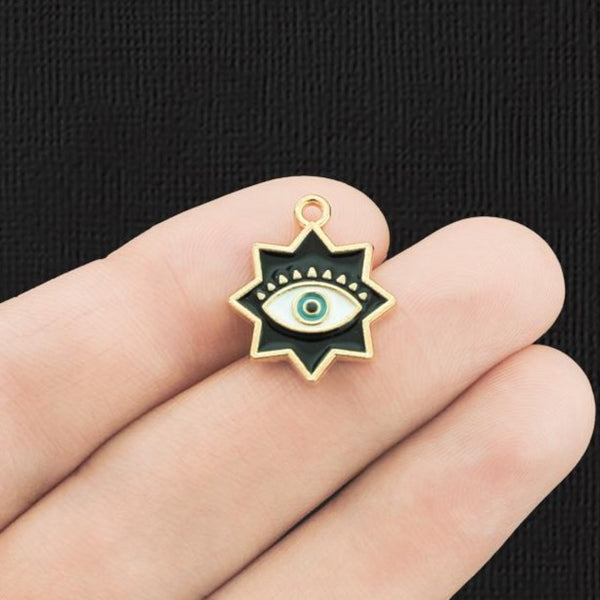 4 Evil Eye Gold Tone Enamel Charms - E1216