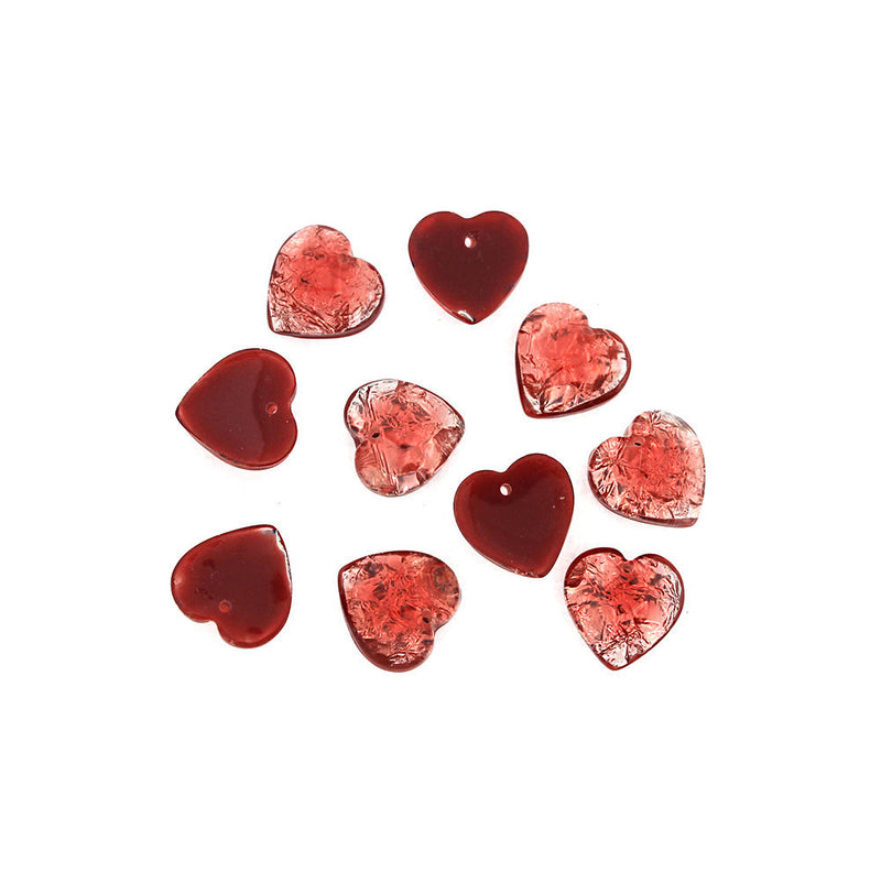 4 breloques coeur en résine - feuille rouge - Z247