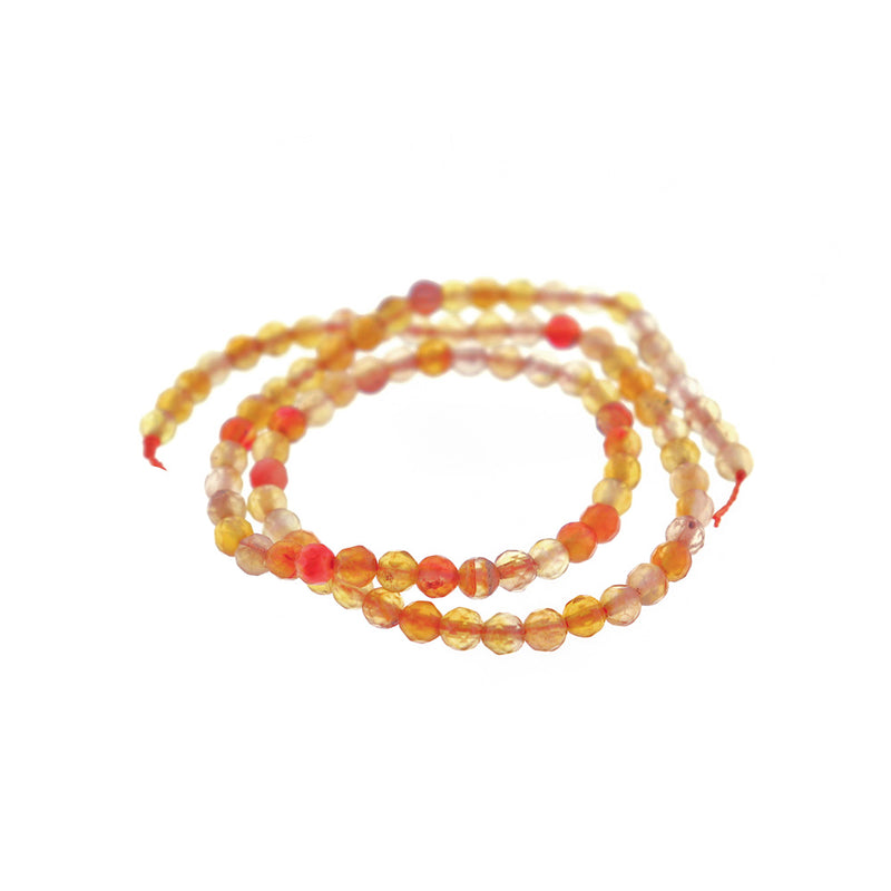 Perles d'Agate Naturelle à Facettes 4mm - Orange Automne - 1 Rang 92 Perles - BD1158