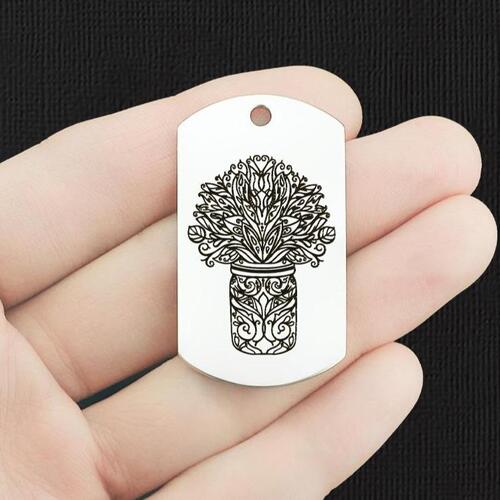 Plant Mandala Stainless Steel Dog Tag Charms - BFS024-7841