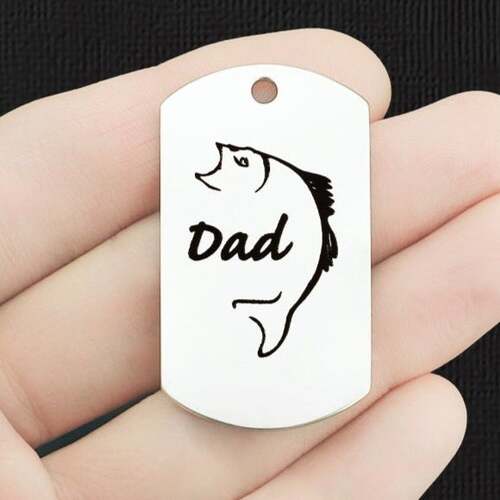Dad Stainless Steel Dog Tag Charms - Fish - BFS024-7851
