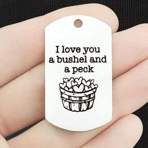 I love you Stainless Steel Dog Tag Charms - a bushel and a peck - BFS024-7852