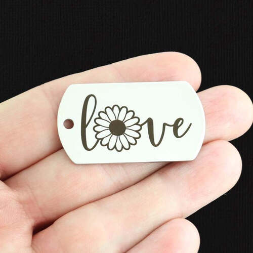 Daisy Stainless Steel Dog Tag Charms - Love - BFS024-7859