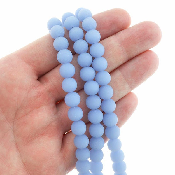 Perles rondes en verre de mer de culture 8 mm - Bleu ciel - 1 rang 24 perles - U201