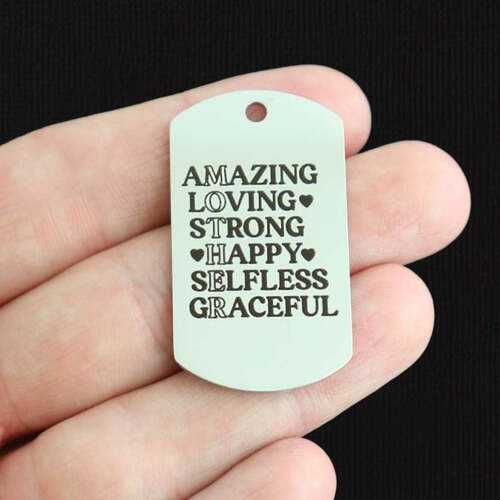 Mother Stainless Steel Dog Tag Charms - Amazing, Loving, Strong, Happy, Selfless, Graceful - BFS024-7862