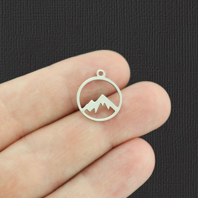 2 Mountain Silver Tone Stainless Steel Charms 2 Sided - SSP257