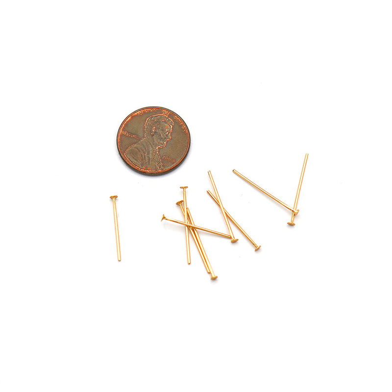 18K Gold Plated Brass Flat Head Pins - 20mm - 10 Pieces - PIN109