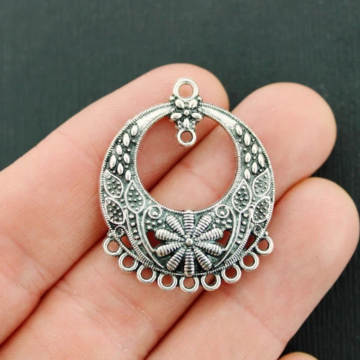4 Chandelier Connector Antique Silver Tone Charms - SC433