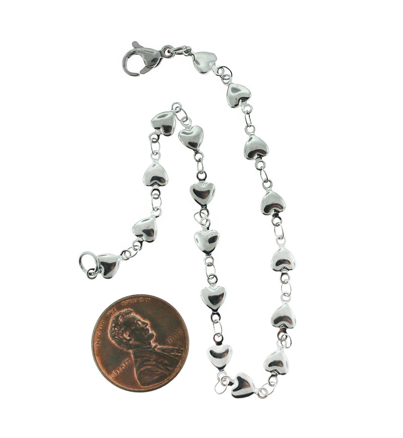 Heart Stainless Steel Chain Link Bracelets 8.5" - 5mm - 10 Bracelets - N544