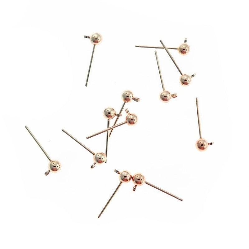 Rose Gold Stainless Steel Earrings - Stud Bases - 4mm x 6mm - 50 Pieces 25 Pairs - FD972
