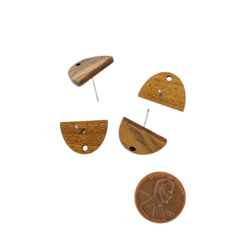Boucles d'Oreilles Bois Acier Inoxydable - Clous Semi Cercle - 18m x 12.5mm - 2 Pièces 1 Paire - ER601