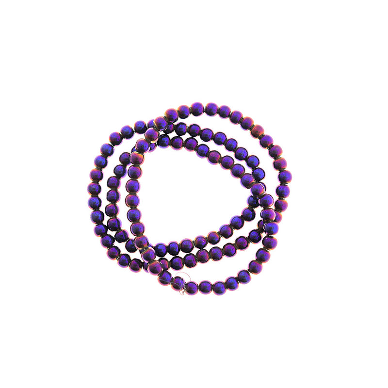 Round Hematite Beads 4mm - Violet - 1 Strand 95 Beads - BD2533