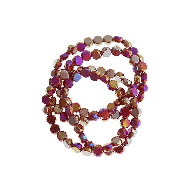 Perles de Verre Plates à Facettes 6mm x 5.5mm - Rouge Galvanisé - 1 Rang 98 Perles - BD056