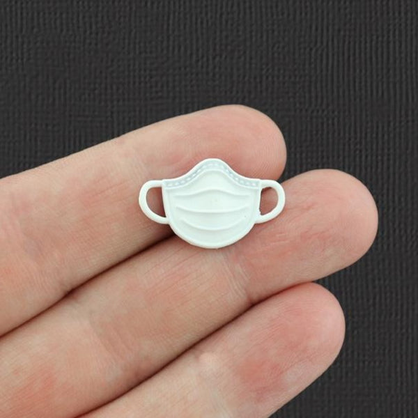 4 Face Mask White Enamel Charms - E530